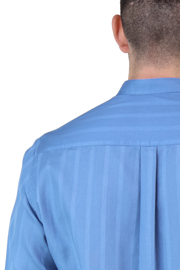 Camisa Azul Manga Larga Textura A Rayas Verticales Slim Fit Para Hombre